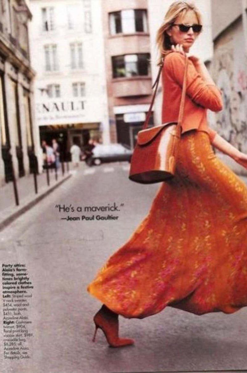 Gorgeous Fall 2000 Azzedine Alaia Documented Flared Stretch Knit Floral Pattern Skirt