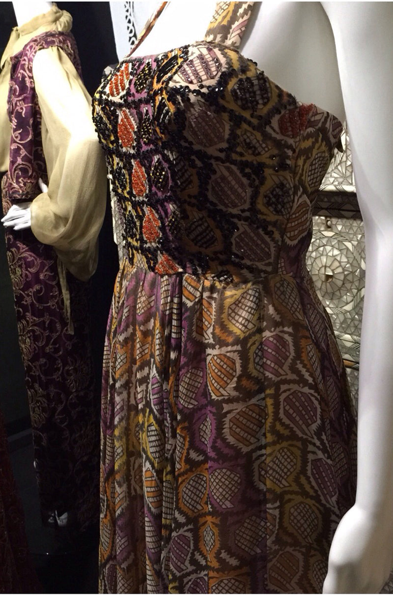 Museum Exhibited 1970 Thea Porter Couture Dress in Silk & Beads