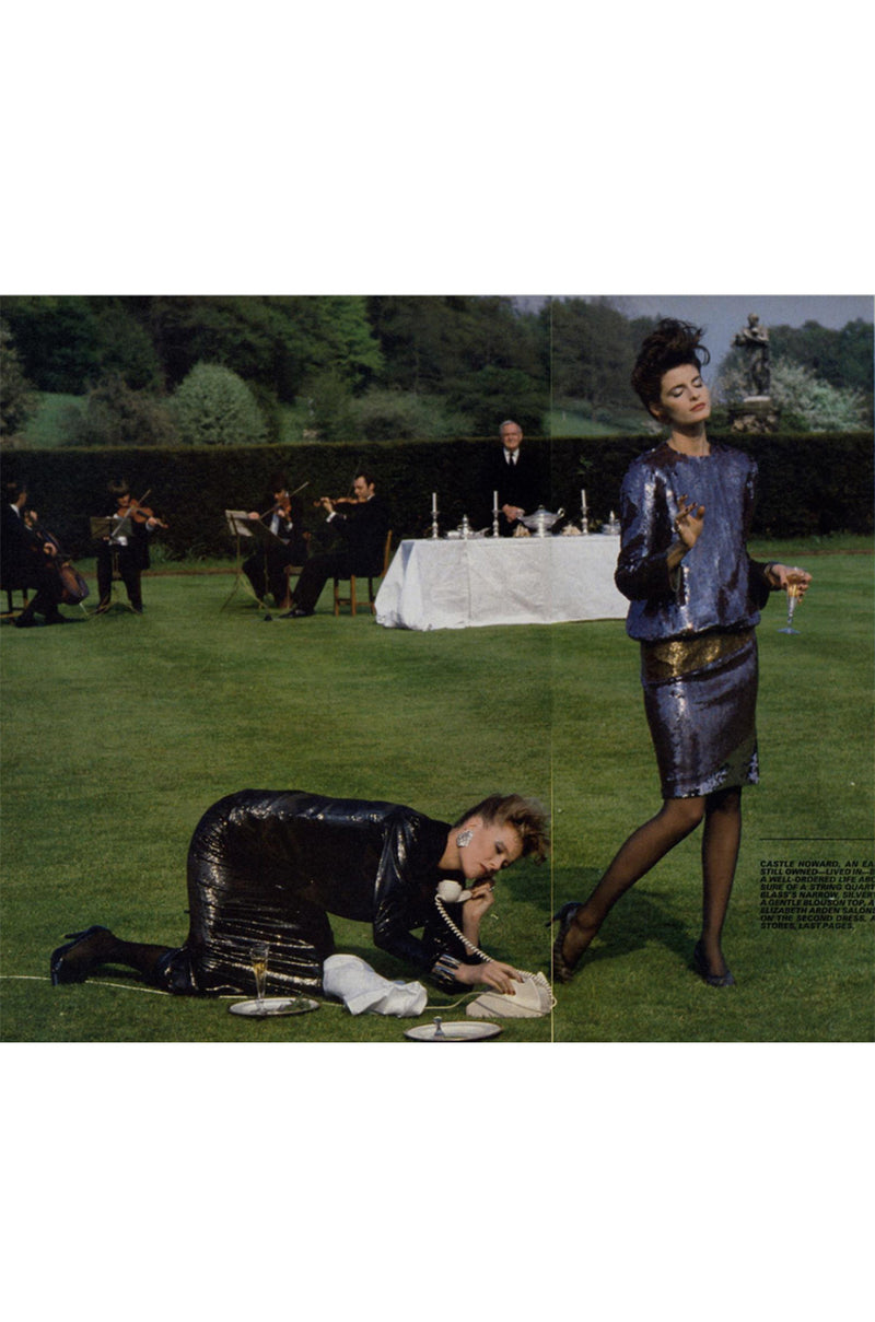 Documented 1982 Bill Blass Sequin & Beaded Dusty Purple, Gold & Silver Dress