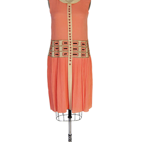1920s Remarkable Silk Peach Shift Dress Shrimpton Couture