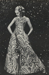 1968 Malcolm Starr Ad Campaign Silk Dress w Front Cut Out, Sequins & Beads