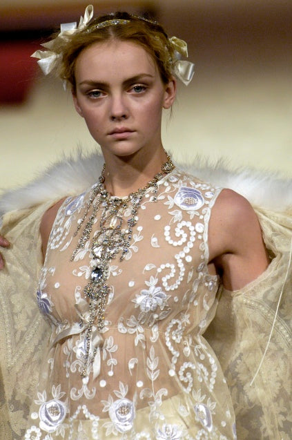 Spring 2006 Christian Lacroix Haute Couture Runway Embroidered Ivory Net Top