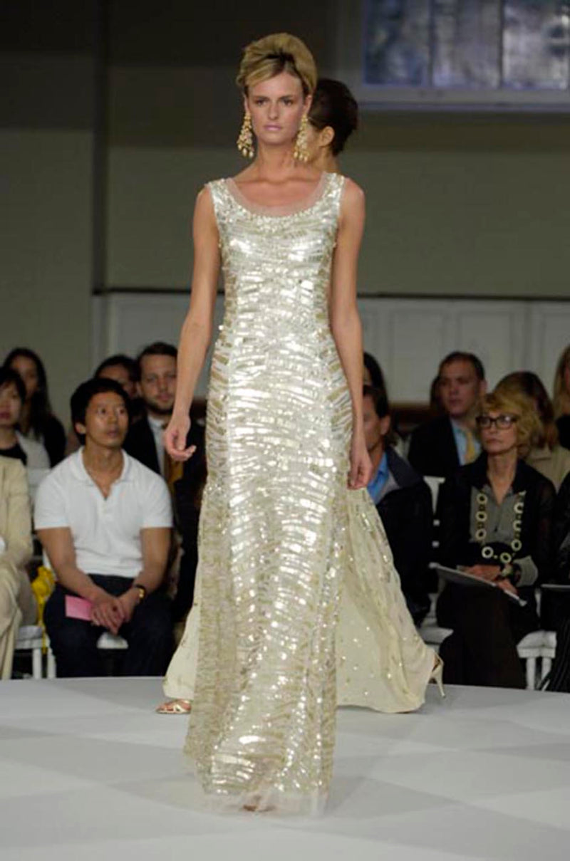 Resort 2008 Oscar de la Renta Runway Muted Gold Paillette Beaded Dre Shrimpton Couture