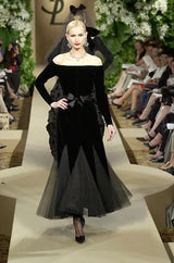 Exquisite Fall 2000 Yves Saint Laurent Haute Couture Velvet Dress w Net Inset Panels