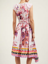 Prettiest Recent Prada Pink Flowerpot Postcard Print Cotton Dress w Asymetrical Hemline