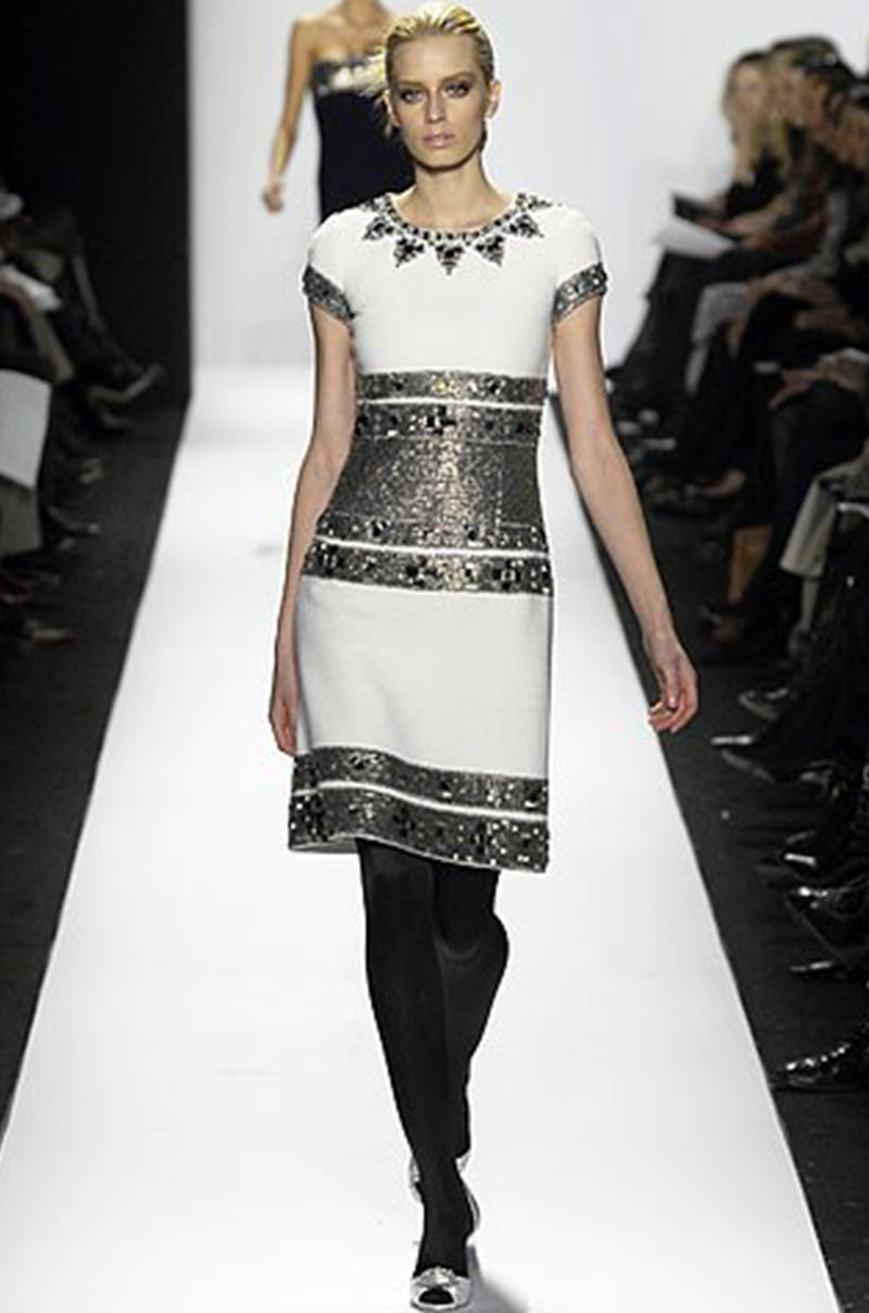 Fall 2007 Oscar de la Renta Sequin & Bead on Ivory Boucle Wool Runway Dress
