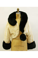 1994 Franco Moschino Ivory & Black Question Mark Faux Fur Cropped Jacket