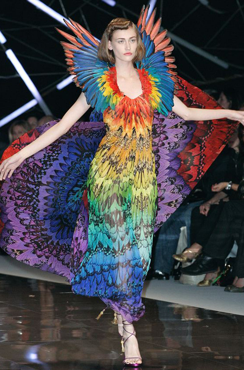 ALEXANDER McQUEEN S/S 2008 Rainbow Wings Kaleidoscope Blue Yellow