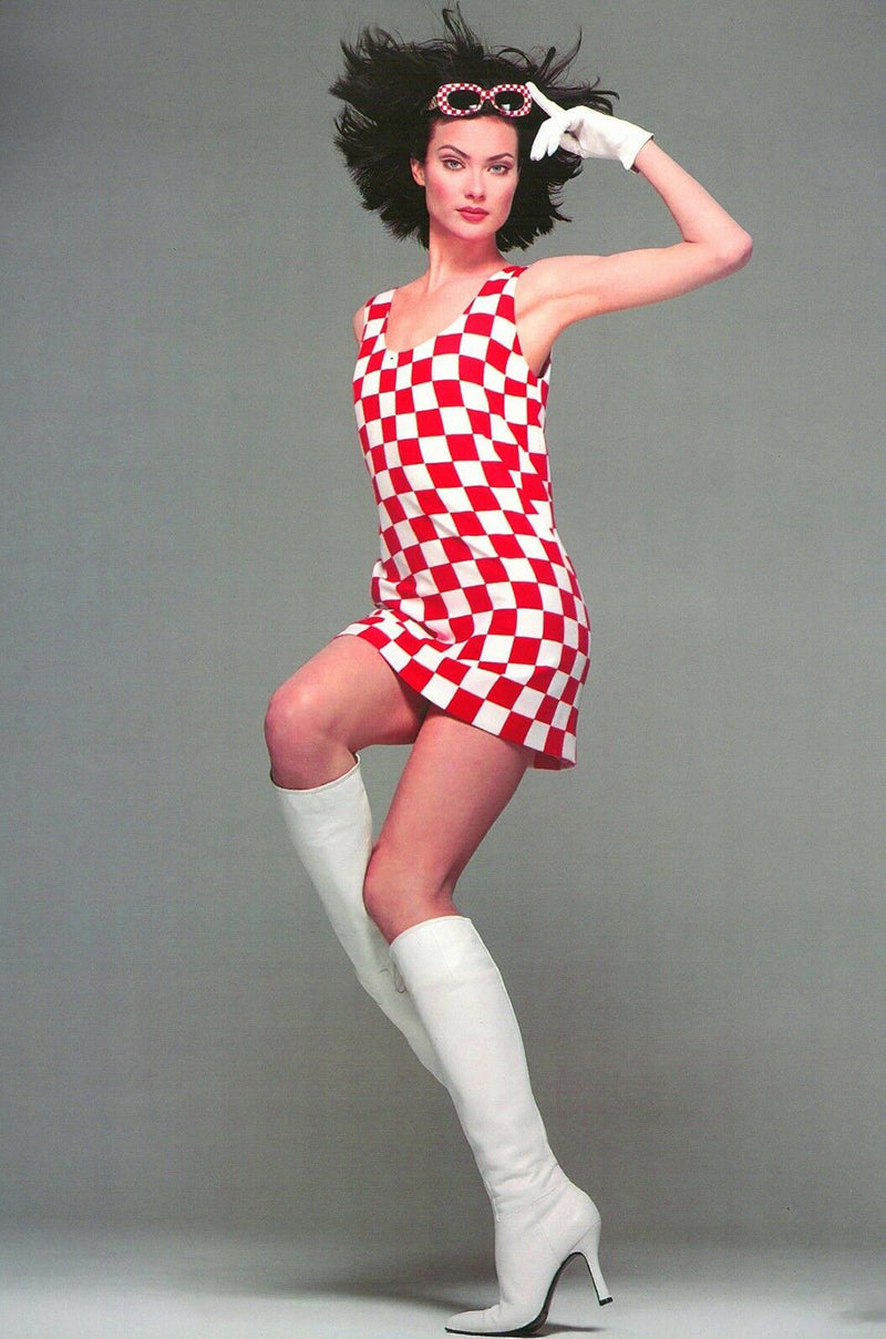 Rare Fall 1995 Gianni Versace Runway & Ad Campaign Black & White Check Shift Dress
