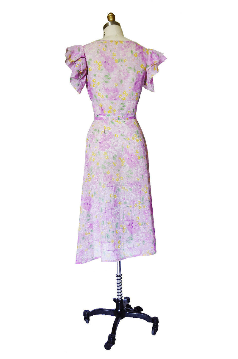 1920s Fine Cotton Crisp Voile Print Dress Shrimpton Couture 1920s Fine Cotton Crisp Voile Print Dress Shrimpton Couture