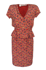 Gorgeous 1970s Valentino Floral Printed Red Silk Jacket and Skirt Suit Set