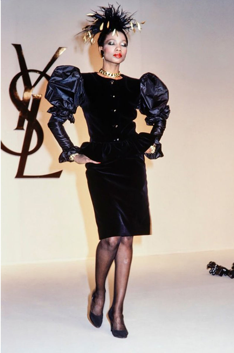 Fall 1982 Yves Saint Laurent Dramatic Sleeve Silk Taffeta & Velvet Jacket