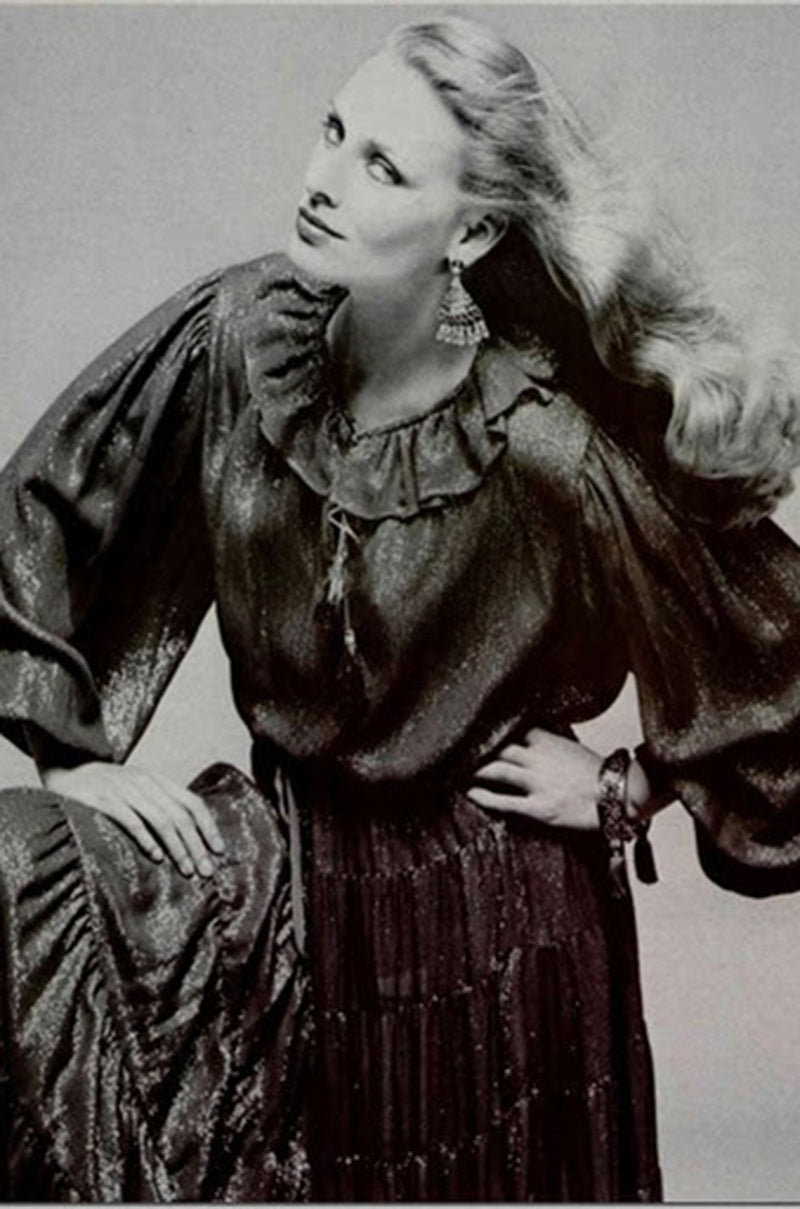 Fall 1977 Yves Saint Laurent Black Lame Thread Silk Top